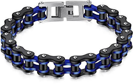 LAFATINA Large Mens 8.5 inches Bicycle Motobike Link Chain Bracelets Heavy Masculine Wristband for Fathers Day Stainless Steel