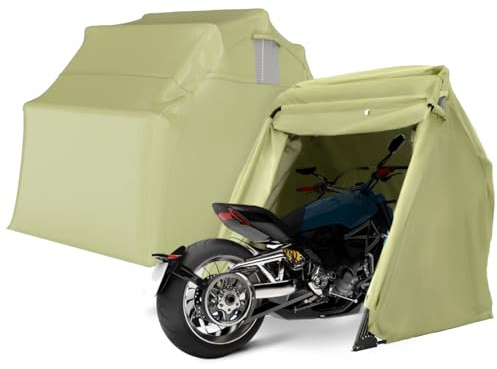 Quictent 136x 54 Motorcycle Storage Shelter with Code Lock & Carry Bag Heavy Duty Vehicle Shed Cover Garage Tent with 2 Roll-Up Side Windows - Army Green