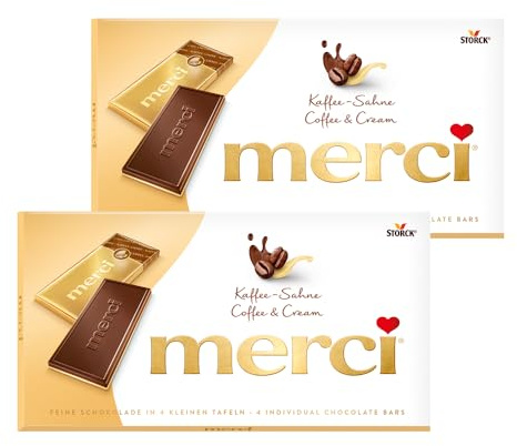 merci Tafelschokolade Kaffee-Sahne – 2 x 100 g – Feinste Täfelchen aus Edel-Kaffee-Sahneschokolade auf weißer Schokolade