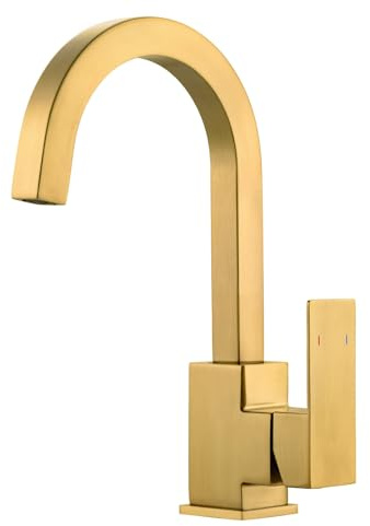 iVIGA Waschbeckenarmatur 360° schwenkbar Einhebelmischer Spültischarmatur Hochwertiger Edelstahl Wasserhahn für Bad, RV, Single-Küche,Gebürstetes Gold