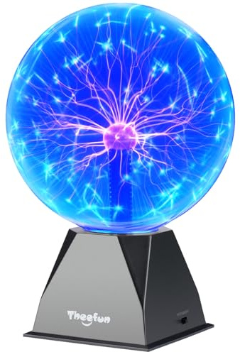 Theefun Blue Plasma Ball: 8 Inch Huge Plasma Globe Birthday Gifts Touch & Sound Sensitive Plasma Ball Lamp Electric Ball Lightning Novelty Light for Parties, Home, Prop, Room Decoration