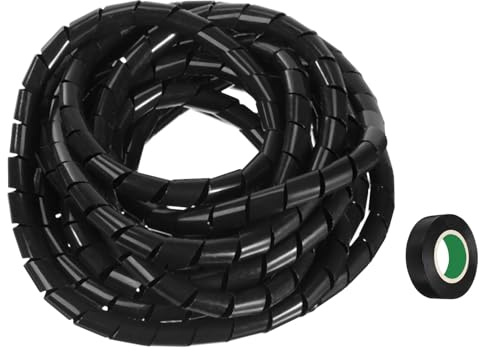 QUARKZMAN Enrouleur de Câble en Spirale 18Ft 12mm Gaine de Gestion des Câbles Organisateur de Cordons Flexible en PE pour Fils d'Ordinateur, Câbles de Charge Noir avec Ruban Adhésif