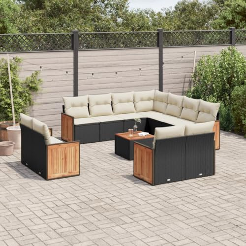 Gecheer 12-TLG.Lounge Gartenset Rattan-Gartensofagarnitur Garten-Sofagarnitur Möbel-Set Mit 1 x Gartentisch,6 x Sofa mit Armlehnen,1 x Ecksofa,4 x Mittelsofa,12 x Rückenkissen,11 x Sitzkissen