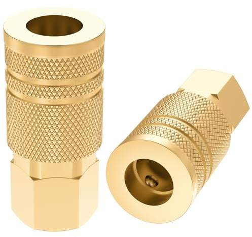 HONSNKS 1/4 Inch Brass Female Industrial Coupler, 1/4'' NPT Air Hose Fittings, Quick Connector Air Coupler for Auto Shop, 2 Pack