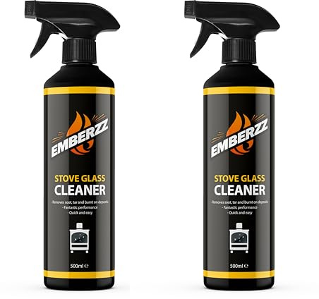 Emberzz - Stove Glass Cleaner - Dissolves Soot, Grease and Tar- Crystal Clear Glass - For Wood Log Burner - 500ml x 2