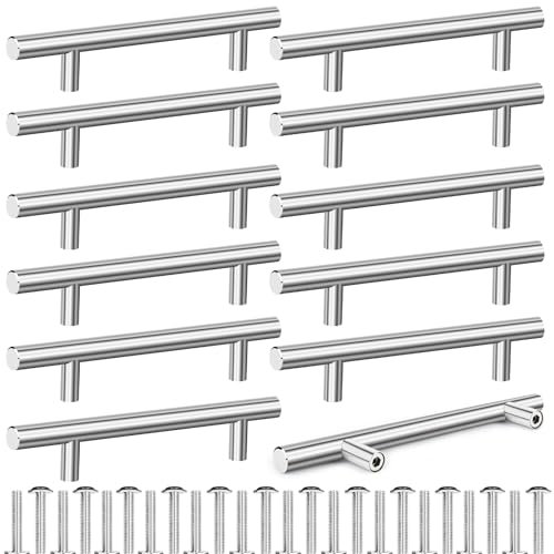Tufa12 stycken möbelhandtag silver, borrhålsavstånd 128 mm, T barkökshandtag med 24 skruvar, köksskåp, skåphandtag av rostfritt stål, lådhandtag, dörrhandtag för köksskåp