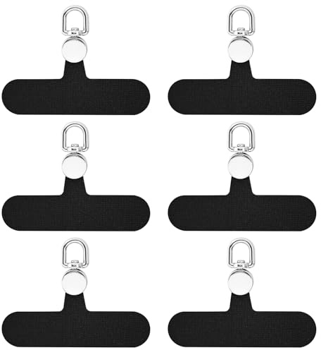 6pcs Cell Phone Tether Tab, 360° Rotatable Tether Tags Glossy Lanyard Patch & Pad Compatible with iPhone & Other Phones (Black)