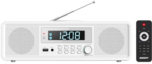 Compact Micro Home CD Stereo System, CD Player with Bluetooth, FM Radio, Aux-in, USB-MP3 Playback, Digital Clock, CD Players for Home (White)