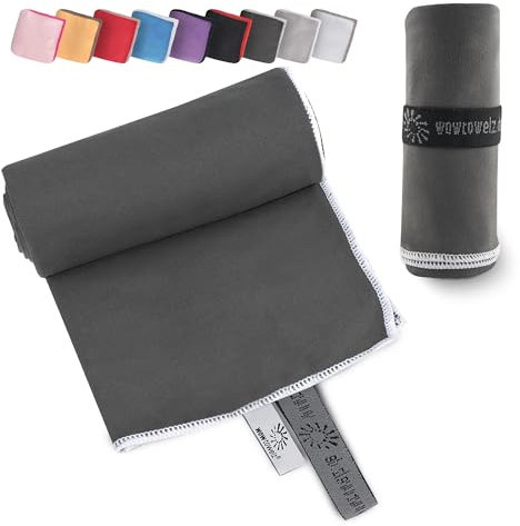 Wowtowelz kompaktes Mikrofaser Handtuch, Reisehandtuch, Sport- Fitnesshandtuch, Strand- Badetuch, leicht u. schnelltrocknend, (Dunkelgrau, 90 x 60 cm)