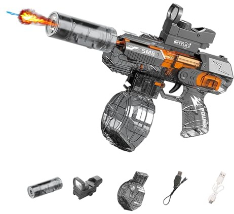 Automatische Elektrische Wasserpistole,Wasserpistole Elektrisch mit Interaktiv Licht Electric Water Gun 350ml Wasserspritzpistole Wiederaufladbar bis zu 28-32FT Wasserpistole Kinder Erwachsene (Grey)