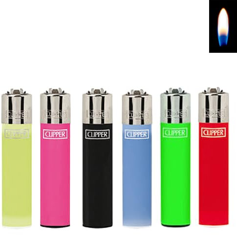 6X Clipper Classic Large Feuerzeuge Original Feuerzeug Solid Branded Unicolor Normalflamme Soft Flamme inkl. zusätzlich 1x Turbo Feuerzeug