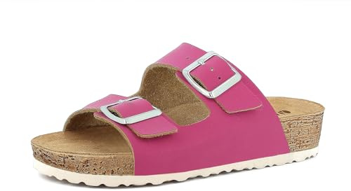 inblu Femme Ciabatte Donna Doppia Fascia E Fibbia Regolabile, Plantare in Vera Pelle Multiprise, Azalée, 37 EU
