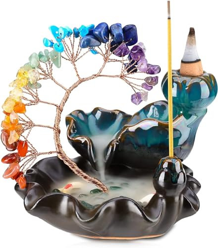 ZONSUSE Porta Incenso di Albero di Cristallo, Bruciatore di Incenso a Cascata in Ceramica,Porta incenso a Riflusso dei 7 chakra, Regalo per Aromaterapia la Decorazione Della Casa (Chakra)