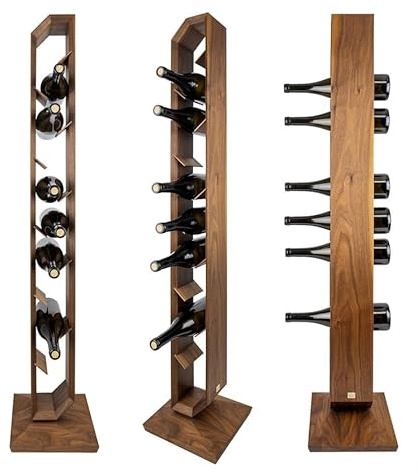 Botellero de madera maciza independiente hecho de roble y nogal, elegante solución de almacenamiento para entusiastas del vino, estilo rústico, perfecto para exhibir la colección de vinos (nogal)