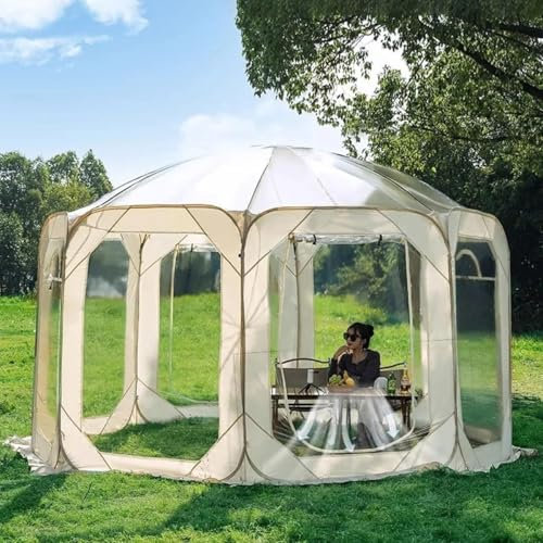 Grande tente dôme chauffante, design à huit côtés pour les activités de plein air toute l'année, y compris la salle à manger, la pêche et l'observation des étoiles