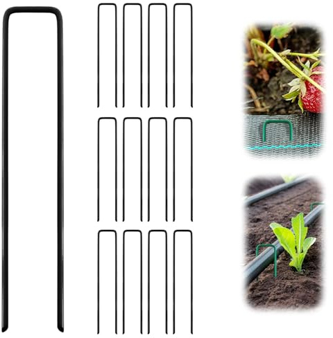U-förmige Gartenklammern, Metall-Landschafts-Stoffklammern, Yyard Heftklammer, Gartenklammer, 15,2 cm, verzinkt (schwarz, 12 Stück)