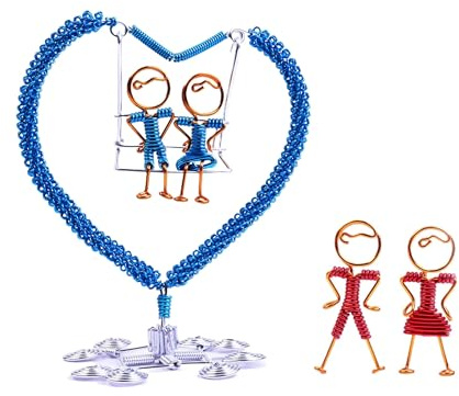 Estatua romántica de corazón oscilante, escultura de amor de hierro hecha a mano con asiento móvil, decoración de pastel de boda, decoración de madre e hija para dormitorio, sala de estar, adorno de