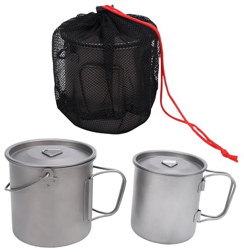 Aomiun Lot de 2 gobelets de Camping en Titane avec poignée Pliable, légers et empilables, 450/750 ML, pour la randonnée
