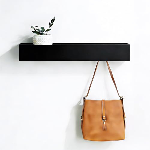 HSUYUN Colgador de Pared de Diseño en Metal, con Estantes, Perchero de Pared, con 5 Ganchos Ocultos, Perchas de Pared Negro, Percha de Pared para Dormitorios, Pasillos, Salas de Estar y Baños