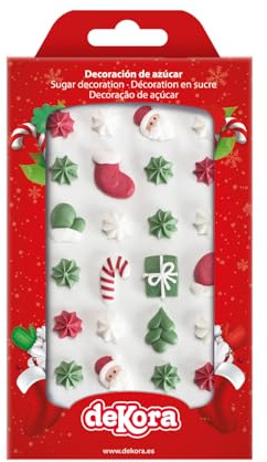 dekora – Décorations de Noël en sucre 2D, 24 pièces, décoration gâteau comestible, figurines assorties pour gâteaux, cupcakes et desserts de Noël
