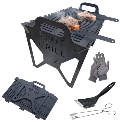 Genérico Parrilla De Ranuras - Parrilla Plegable para Fácil Almacenamiento, De Acero Inoxidable. Barbacoa Portátil De Ranuras Plegable, Ligera Y Compacta, Ajustable Y Sin Herramientas para Viajes