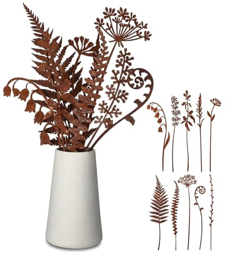 Denxahao 10 Stück Gartenstecker Garten Rostdeko Gartendeko Draußen Metall Blumen Pusteblume Blumenstecker Wetterfest Rost Deko,für Outdoor Hof Rasen Garten Dekoration (B-10PCS)