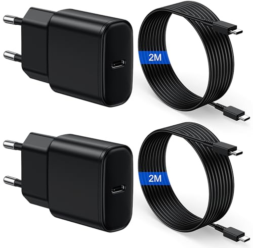 USB C Ladegerät und Ladekabel 2er Pack 25W USBC Schnellladegerät mit Schnellladekabel 2M für Samsung Galaxy S26 S25 S24 S23 S22 Plus/FE, Z Fold 7/6, Z Flip 7/6, A56 A55 Tablet,für iPhone 17/16/15