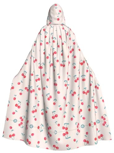ZHAOUR Capa unisex con capucha de Halloween para adultos, bonita capa de disfraz de cosplay con estampado completo de cereza roja dulce, bata cómoda y duradera