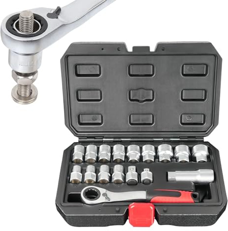 dewdat Juego De Llaves De Vaso | Kit De Herramientas Para Mecánica,Set Compacto para Mantenimiento de Vehículos, Tareas de Fontanería e Instalaciones Eléctricas y de Tuberías