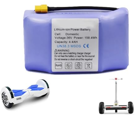 JCXYL EV Batería de Repuesto para Hoverboard de 36 V, Ion de Litio de 36 V, 158 WH con XT60 para patinetes eléctricos y Tablas de autoequilibrio.