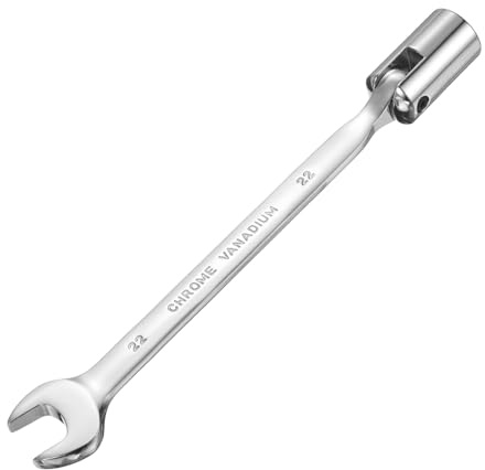 sourcing map Llave combinada de cabeza giratoria de 22 mm CR-V de acero giratorio Torx cabeza de enchufe de extremo abierto, llave de espejo pulido para reparación de automóviles