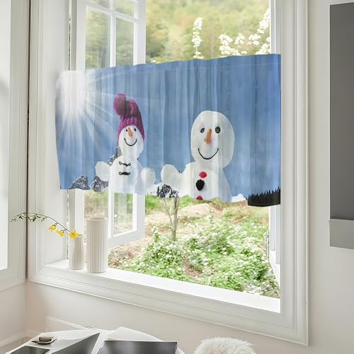 Fasbuy Weihnachten Scheibengardine Küchengardinen Bistrogardine 1 Stück, Wohnzimmer Küche Küchengardinen kurz mit Stangendurchzug für Weihnachten Gardinen (Schneemann 1,120x45m)
