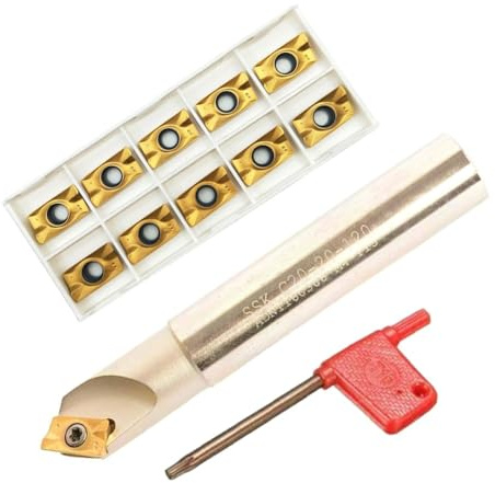 Schneidfräser C20-20-120L mit 10 Stk. APMT1604PDER-Wendeschneidplatten, 45° Fasenfräsen, Halterdurchmesser 20 mm, Gesamtlänge 120 mm, für CNC-Bearbeitung, einfacher Wechsel mit Schraubenschlüssel