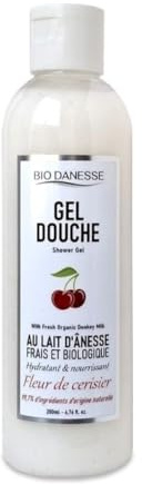 Gel Douche au Lait d'Ânesse Frais et Biologique, Fleur de Cerisier, 200ml