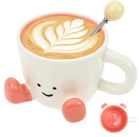 JEJUWE Cute Coffee Mug with Feet Novelty Ceramic Tea Cup 350ml Funny Office Desk Mug for Women Men Present for Birthday Christmas Creative Art Decoration for Offices Home(Pink,1)