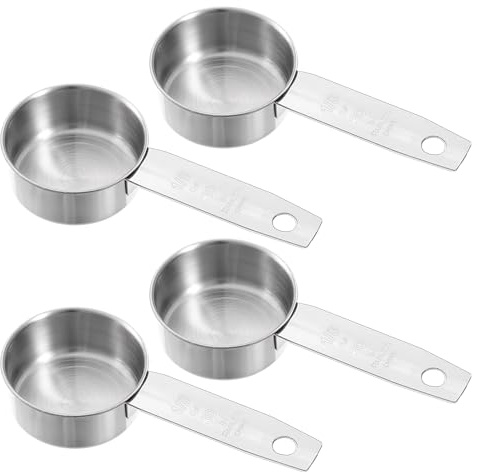 4 Pcs 1/8 Cup (30ml 1oz) Measuring Cup, Stainless Steel Measuring Cups Metal Measure Scoop Coffee Scoops Rice Cups Tablespoon for Cooking Baking, Wet and Dry Ingredients, Dishwasher Safe