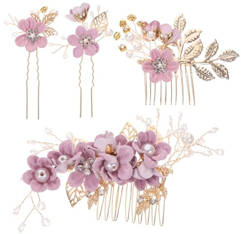 Angoily Adorno de Flores Doradas para Novia 4 Piezas, Tocado de Boda Hojas Artesanales, Horquillas de Aleación y Tela, Accesorios para Peinado Nupcial, Adorno Elegante para Fiesta