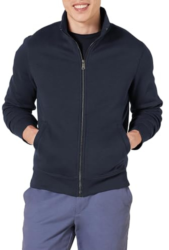 Amazon Essentials herr full-zip fleece mock neck sweatshirt, marinblå, L