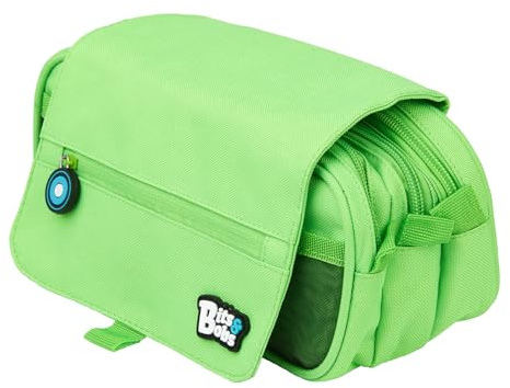 Grafoplás | Estuche Escolar Tres Compartimentos con Solapa | Verde | Bits&Bobs | Colores Vivos | 23x10x10cm | Incluye Horario y Zona Identificación | Perfecto para Organizar tu Material Escolar