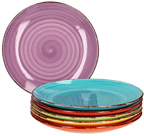 MamboCat Set de 6 assiettes plates unies multicolores Assiettes de service rondes Vaisselle en porcelaine Passe au four 6 couleurs