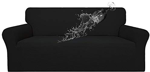 Easy-Going 100% Waterproof Dual Couch Cover, Stretch Jacquard Sofa Slipcover, Leakproof Furniture Protector for Kids, Pets, Dog and Cat (Sofa, Black)