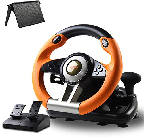 PC Game Racing Wheels, PXN-V3II 180°Competition Volante with Universal USB Port with 3-Pedal and Shifter, xbox steering wheel Suitable wheel for Xbox Series X|S, PC,PS3, PS4, Nintendo Switch-Orange