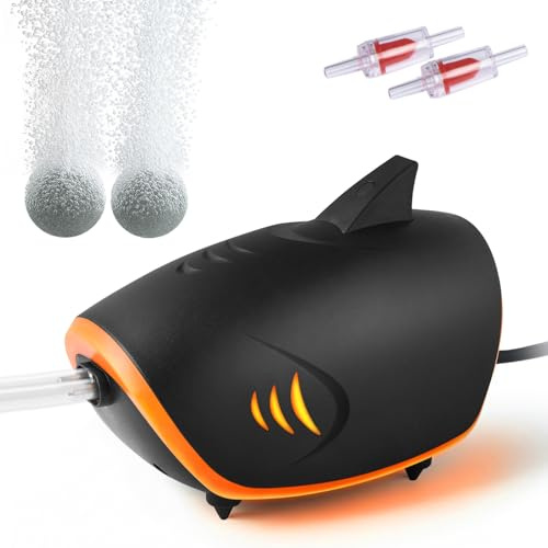 HITOP Powerful Aquarium Air Pump, Dual Outlets Aquarium air pump, Adjustable Oxygen Aerator with accessories, for 60-600L Fish Tank (With LED)