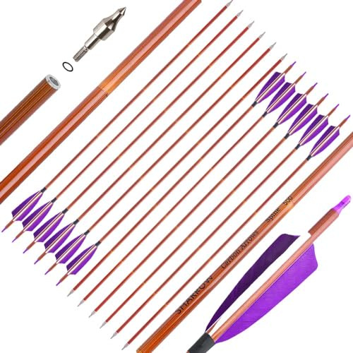 SHARROW Carbonpfeile 32 Zoll Carbonpfeile für Bogenschießen Spine 500 Carbon Pfeile Carbon Jagdpfeile mit 4 Zoll Natürliche Federn Pfeile für Recurvebogen Compoundbogen