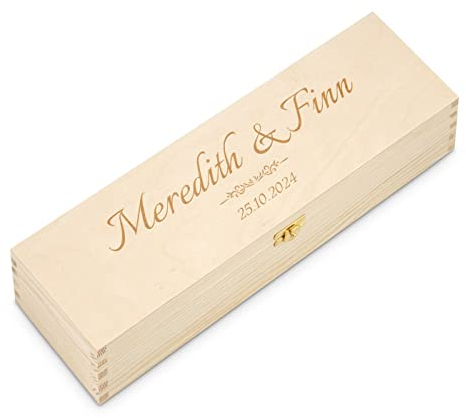 Maverton Weinbox mit Gravur - Holzbox mit Deckel - dekorative Weinkiste aus Kiefernholz - für Paare - zur Hochzeit - zum Jubiläum - zum Hochzeitstag - Farbe: Hellbraun - Trauung