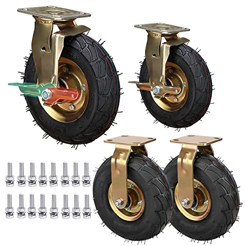 LIGUOYI SchwerlastLuftrad 4 Stück Leise Gummiräder - Lenkrollen Mit Bremse Ø 200mm 250mm Schwerlastrollen - Tragkraft 600 Kg Plattformwagen Transportwagen Rad - Stoßdämpfend Abriebfest (Size : 8inch)