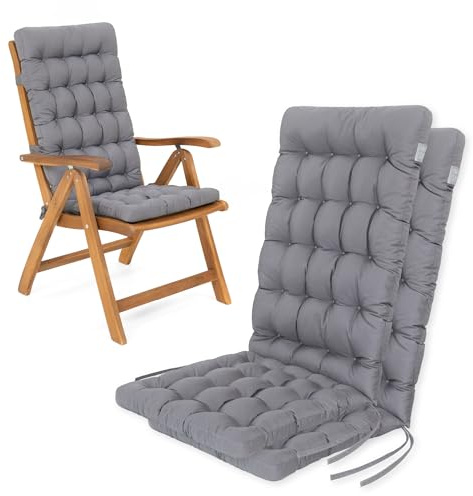 HAVE A SEAT Living - Hochlehner Auflagen 2er Set - Bequeme Sitzauflagen Hochlehner - Wetterfest, Waschbar bis 95°C, Orthopädisch - Made in Germany (2er Set - 120x48 cm, Hellgrau)