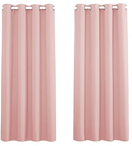 PONY DANCE Thermal Blackout Curtains for Girls Bedroom, Privacy Soundproof Drape Insulated Eyelet Blackout Curtain Window Decor for Nursery Room, Baby Kids Room, 46x54 inch, 2 Panels, Blush Pink