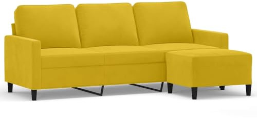 vidaXL Divano a 3 Posti con Poggiapiedi Giallo 180cm in Velluto, Poltrona 3 posti con poggiapiedi, Divano, Divano Tre posti, Divano con poggiapiedi