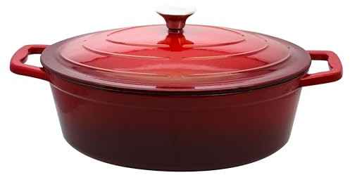 Elo 3073326 cocotte en fonte émaillée antiadhésive avec couvercle, rouge cerise, passe au four, marmite tous feux, faitout induction 33 cm 5 L, 4 à 6 personnes
